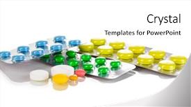  Presentation with tablets - Colorful PPT theme enhanced with colorful pills - tablets isolated on white backdrop and a  colored foreground