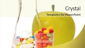 Presentation with green glass - Presentation with colorful pills and green apple background and a  colored foreground