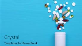  Presentation with tablets - Slide deck with colorful-pills-and-tablets background and a teal colored foreground