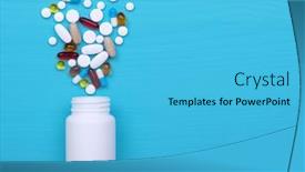  Presentation with tablets - Presentation design consisting of colorful-pills-and-tablets background and a light blue colored foreground