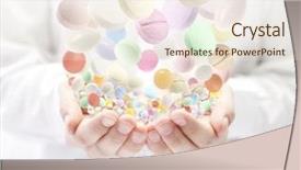 Presentation with colorful of antibiotics capsule pills - PPT theme enhanced with colorful pills falling into open background and a sky blue colored foreground