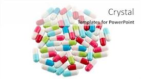  Presentation with clipping - Slide set having colorful-pills-isolated-on-white background and a white colored foreground