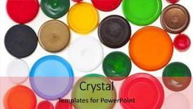  Presentation with plastic bottle - PPT theme enhanced with colorful plastic bottle caps isolated background and a red colored foreground