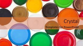  Presentation with plastic bottle - PPT layouts featuring colorful plastic bottle caps background and a gold colored foreground