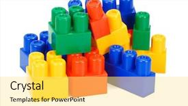  Presentation with white bricks - Cool new presentation theme with colorful plastic bricks isolated on white background backdrop and a yellow colored foreground