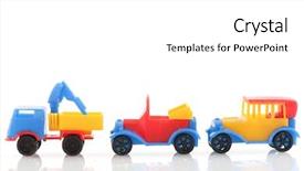  Presentation with red blue yellow - Theme having colorful plastic cars in blue background and a white colored foreground