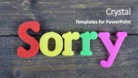  Presentation with leather craft work table - Cool new presentation theme with colorful plastic letters - sorry word on wooden table backdrop and a gray colored foreground
