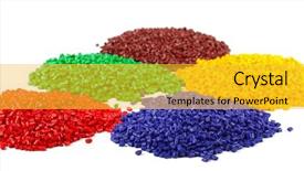  Presentation with polymer - Slides featuring colorful plastic polymer granules isolated background and a yellow colored foreground