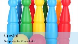  Presentation with bowling - Presentation design with colorful plastic skittles of toy background and a light blue colored foreground