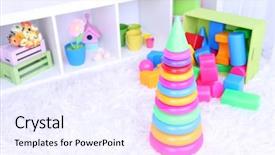  Presentation with children on plastic waste - Colorful presentation enhanced with colorful plastic toys in children backdrop and a  colored foreground