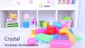  Presentation with plastic - Audience pleasing presentation design consisting of colorful plastic toys in children backdrop and a  colored foreground