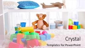  Presentation with school children - Colorful PPT layouts enhanced with colorful plastic toys in children backdrop and a lemonade colored foreground