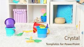  Presentation with school leadership - Theme with colorful plastic toys in children background and a sky blue colored foreground