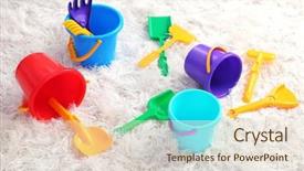  Presentation with plastic - Colorful PPT layouts enhanced with rainy clouds with rainbow in a sky above the spring valley backdrop and a coral colored foreground.