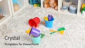  Presentation with children on plastic waste - Presentation theme having colorful plastic toys in children background and a light gray colored foreground