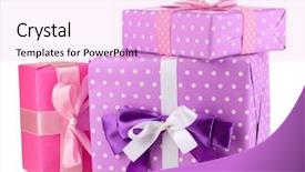  Presentation with pink white - Amazing PPT theme having colorful purple and pink gifts backdrop and a lavender colored foreground
