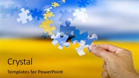  Presentation with puzzle pieces flying - Amazing slides having colorful puzzle pieces flying backdrop and a gold colored foreground