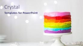  Presentation with cake - Audience pleasing PPT theme consisting of colorful-rainbow-cake backdrop and a sky blue colored foreground