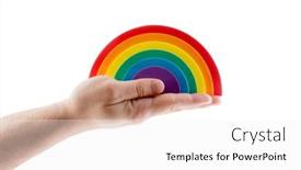  Presentation with rainbow - PPT theme with colorful-rainbow-in-hand-isolated background and a white colored foreground