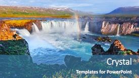  Presentation with waterfall - PPT theme having colorful rainbow on godafoss waterfall background and a teal colored foreground