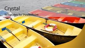  Presentation with boat river - Presentation enhanced with colorful recreation boats background and a light gray colored foreground