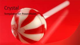  Presentation with lollipop - Colorful slides enhanced with colorful red white stripy lollipop isolated on red background backdrop and a crimson colored foreground