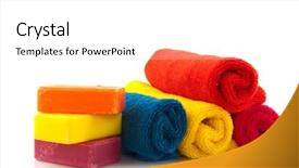  Presentation with soap - Colorful slides enhanced with colorful rolled towels with soap backdrop and a white colored foreground