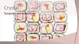  Presentation with california - Beautiful PPT layouts featuring colorful-rolls-of-sushi-including backdrop and a lemonade colored foreground