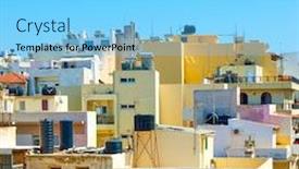  Presentation with colorful - Colorful slide deck enhanced with colorful-rooftops-in-heraklion-city backdrop and a light blue colored foreground