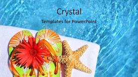  Presentation with colorful flower - PPT theme having colorful sandals with flower and white towel by the pool background and a light blue colored foreground