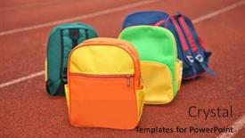  Presentation with playground - PPT theme with colorful-schoolbags-in-the-school background and a red colored foreground