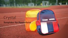  Presentation with playground - Theme featuring colorful-schoolbags-in-the-school background and a red colored foreground