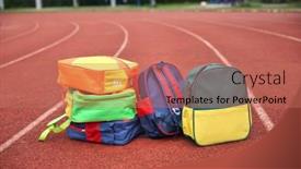  Presentation with school wifi - Presentation with colorful-schoolbags-in-the-school background and a coral colored foreground