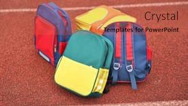  Presentation with playground - PPT theme featuring colorful-schoolbags-in-the-school background and a red colored foreground