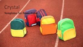  Presentation with playground - Presentation featuring colorful-schoolbags-in-the-school background and a red colored foreground