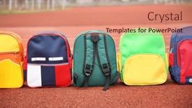  Presentation with playground - Presentation with colorful-schoolbags-on-the-track background and a coral colored foreground