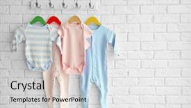  Presentation with brick wall - Beautiful PPT theme featuring colorful set of baby romper backdrop and a light gray colored foreground