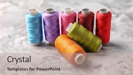  Presentation with sewing - PPT theme consisting of colorful sewing threads on grey background and a coral colored foreground