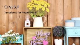  Presentation with related - Beautiful slides featuring colorful shelves with different home backdrop and a coral colored foreground