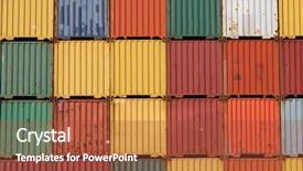  Presentation with cargo ship - Amazing slide set having colorful ship cargo containers stacked backdrop and a tawny brown colored foreground