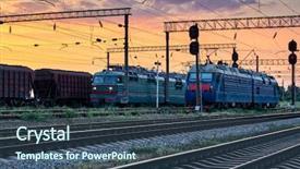  Presentation with trains - Colorful PPT theme enhanced with colorful sky trains and wagon backdrop and a ocean colored foreground