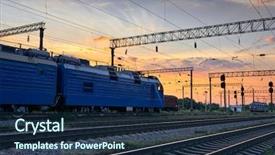  Presentation with transportation infrastructure - Audience pleasing presentation design consisting of colorful sky trains and wagon backdrop and a navy blue colored foreground