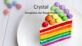  Presentation with cake - Audience pleasing slides consisting of colorful slice of rainbow layer backdrop and a light gray colored foreground