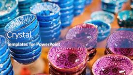  Presentation with ceramic - Presentation theme consisting of colorful-small-ceramic-dishes background and a teal colored foreground