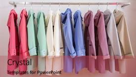  Presentation with coats - PPT theme featuring colorful softshell coats on rack background and a red colored foreground