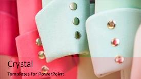  Presentation with coats - Amazing PPT theme having colorful softshell coats on rack backdrop and a red colored foreground