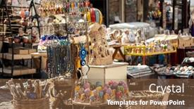  Presentation with market - Presentation design featuring colorful-souvenirs-selling-on-market background and a tawny brown colored foreground