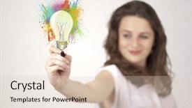  Presentation with bulb brain - Colorful slide set enhanced with colorful splashes on white backdrop and a lemonade colored foreground