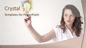  Presentation with bulb brain - PPT theme enhanced with colorful splashes on white background and a  colored foreground