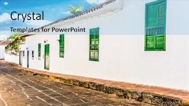  Presentation with colombia - Amazing PPT theme having colorful streets of barichara santander backdrop and a light blue colored foreground